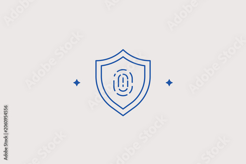 Guard shield with biometric fingerprint sign line icon for anti virus software, cyber security app, data privacy protection network. Strong vector illustration for corporate safety.