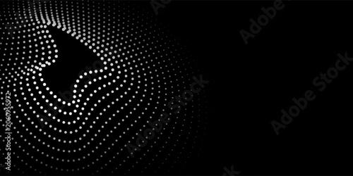 Halftone dotted speed lines. Abstract geometric circles with rotating radial lines.