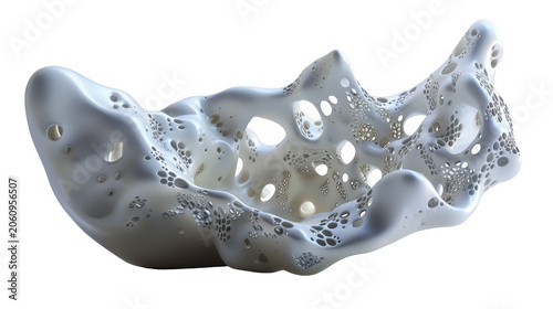 Abstract white porous organic 3D shape resembling coral isolated on a transparent background