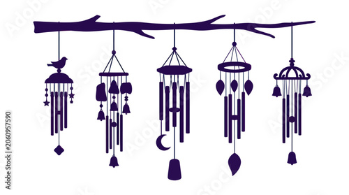Foto Wind Chime Silhouette Icon Set
