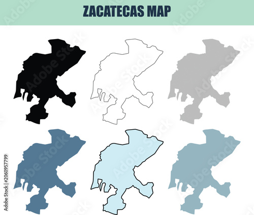 Six different style fill Zacatecas maps in solid outline and lined patterns with subtle color gradients