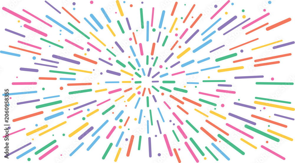 Fototapeta premium Vibrant Abstract Sunburst Background with Colorful Rounded Streaks and Dynamic Radial Pattern