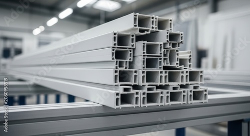aluminum profile stack in factory industrial warehouse metal construction material