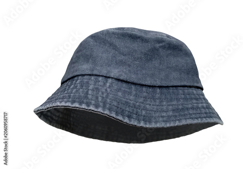 A black denim bucket hat PNG transparent.