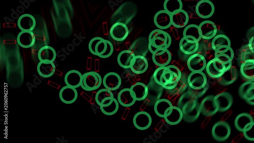 Green circles and red rectangles forming abstract pattern
