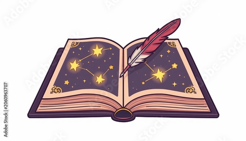 Cute Magical Open Spell Book with Glowing Stars