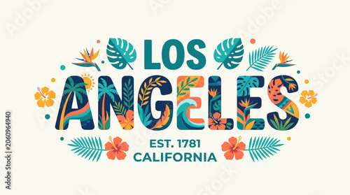Los Angeles California Floral Typography Design Illustration