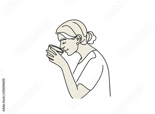 Continuous One Line Woman Drinking Coffee Vector Illustration – Minimalist Female Line Art Design