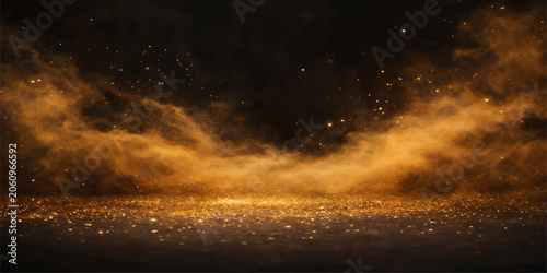 Obraz na plátně Golden Sunset Reflected in Water Droplets on Wet Surface with Dramatic Cloudscap