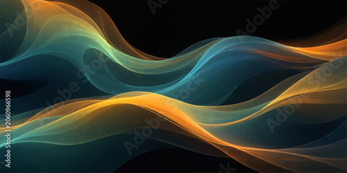 Принти на полотні Abstract Blue Fractal Wave Background with Glowing Flowing Lines Dynamic Light C