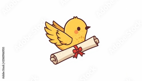 Cute Baby Bird Carrying a Message Scroll Illustration