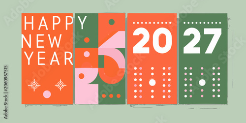Slika na platnu New year card designs with geometric shapes and bold typography a colorful vecto