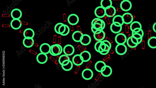 Green circles and red rectangles forming abstract pattern