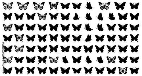 Tableau sur toile Flying Butterfly Silhouette Vector Set Black Insect Collection