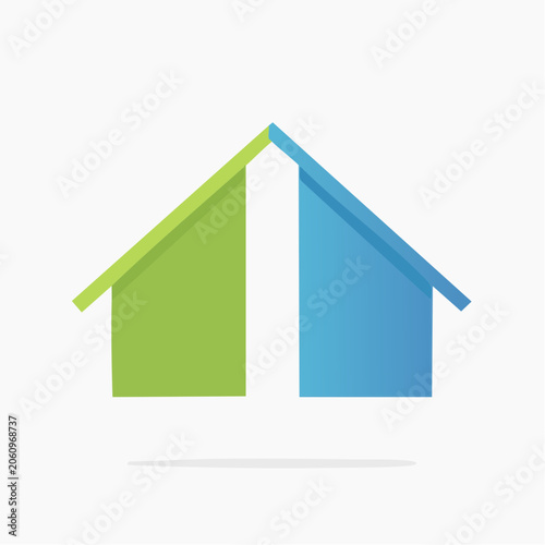 Abstract House Logo with Green and Blue Halves
