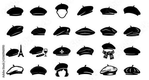 French Artist Beret Hat Vector Pack Fashion Accessory Silhouette Set