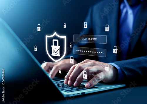 Obraz na plátně Business professional accessing a secure digital system by entering login credentials with cyber security protection, and data encryption concept, representing safe online account access