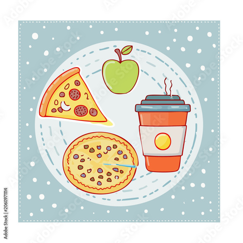 Flat design illustration of food and drink items