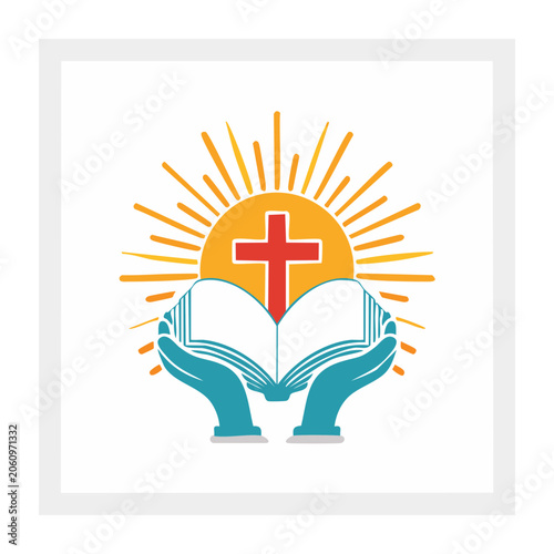 Open Book with Cross and Sun Graphic