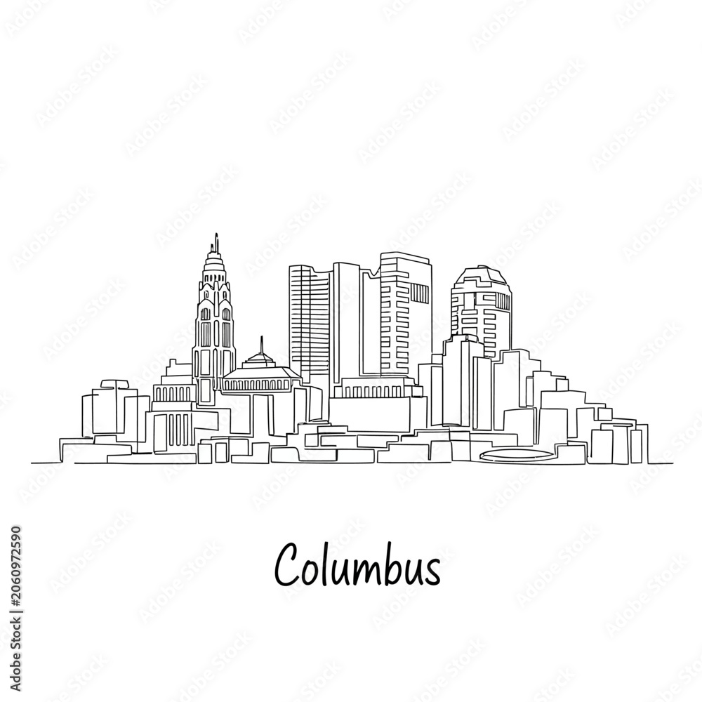 Obraz premium Columbus Ohio Skyline Outline Illustration - Urban Cityscape