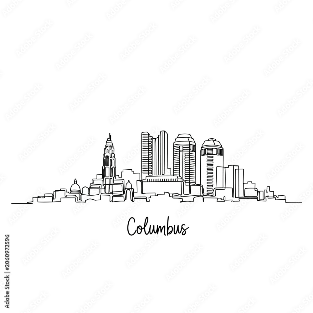 Obraz premium Columbus Ohio Skyline Illustration: Minimalist Line Art