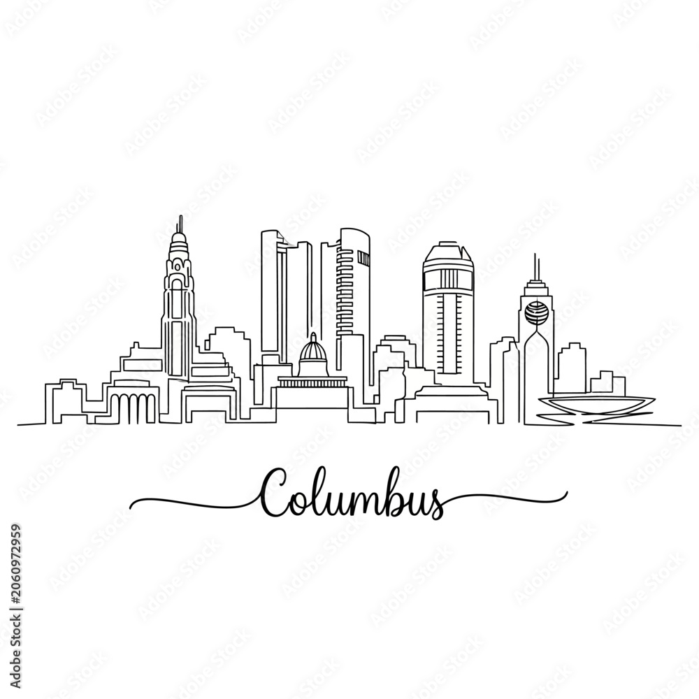 Fototapeta premium Columbus Ohio Skyline Silhouette Illustration, Minimalist Line Drawing