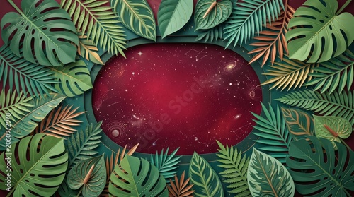 Tropical Leaves Surround Red Fruit.