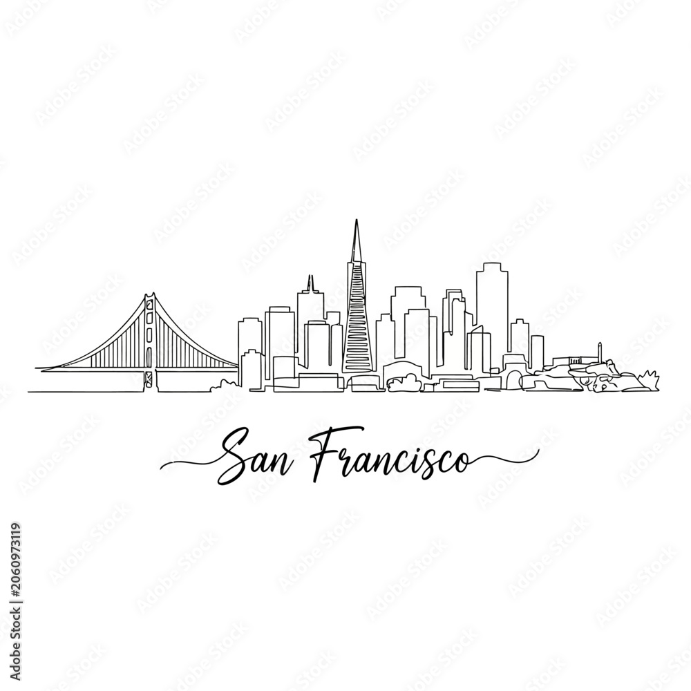 Obraz premium San Francisco Skyline Line Art Illustration, Minimalist Cityscape