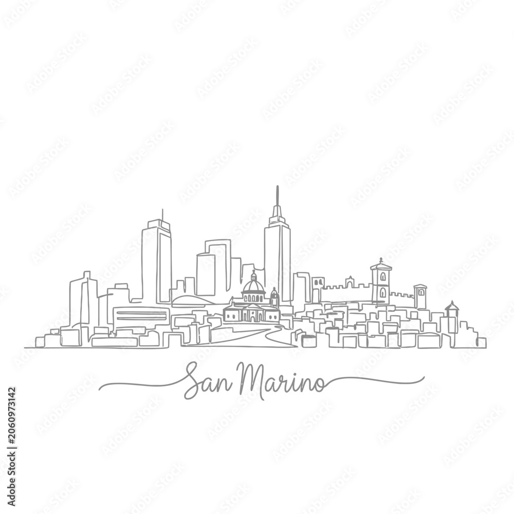 Fototapeta premium San Marino Line Art Cityscape Illustration