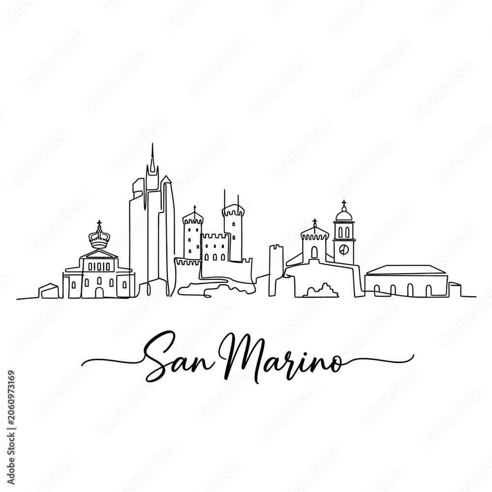 Naklejka premium San Marino Skyline - Minimalist Line Art Illustration