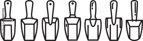 Foto Set of seven different trowel and mortar tools illustration