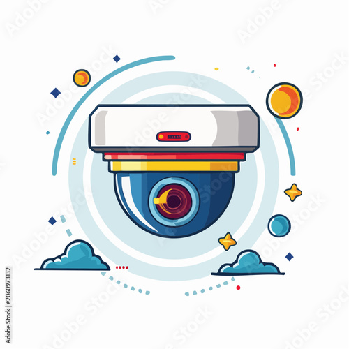 Surveillance Camera Icon with Abstract Elements