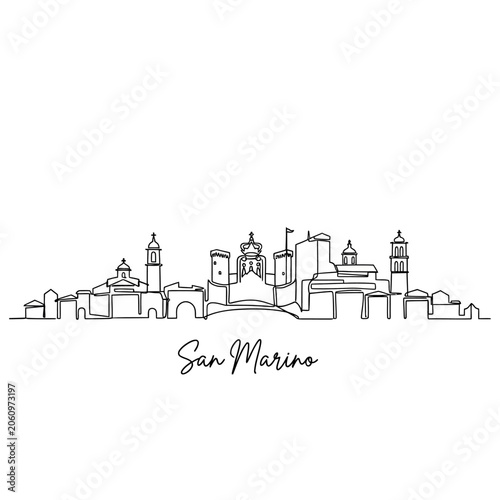 San Marino Skyline - Minimalist Line Art on White