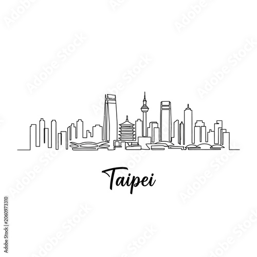 Taipei City Skyline Vector Illustration, Continuous Line Art