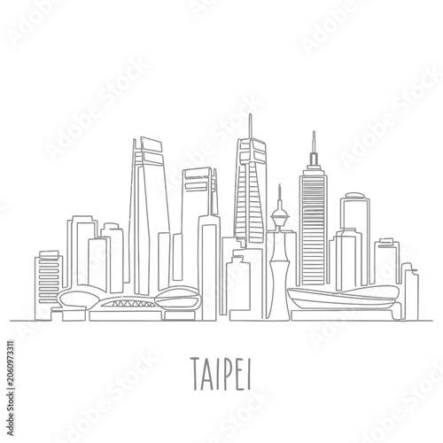 Taipei Cityscape Line Art Drawing - Minimalist Urban Skyline Vector