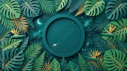 Dark green tropical leafy jungle background.