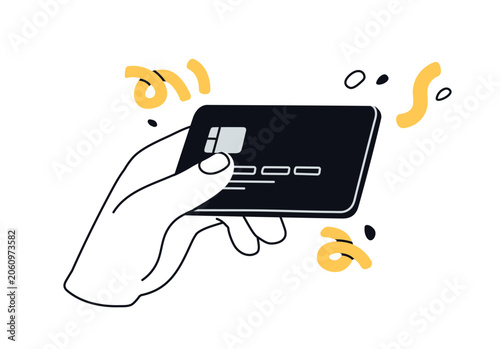 Hand holding bank credit card. Cashless payment, money transfer concept. Cash...