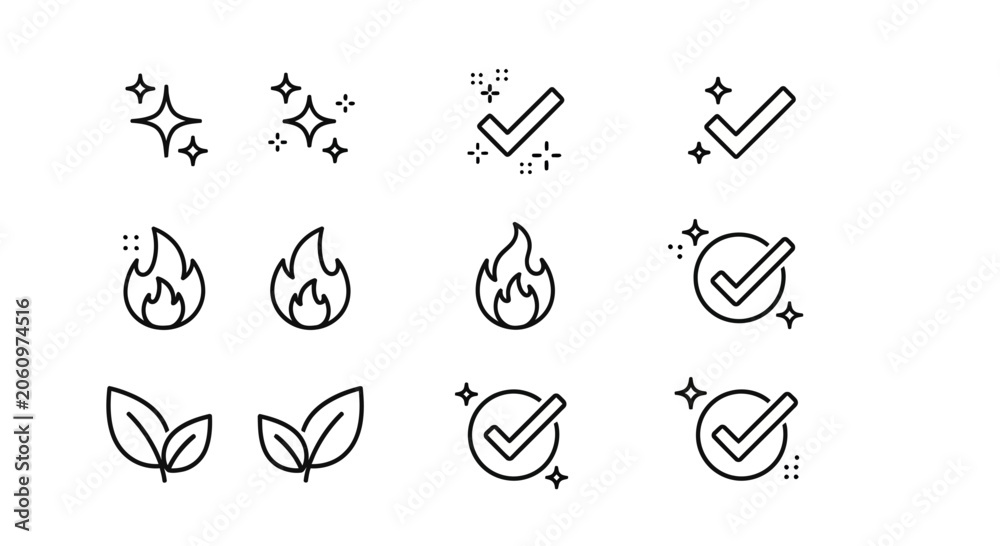 Fototapeta premium Minimalist black line icon set with sparkle accents
