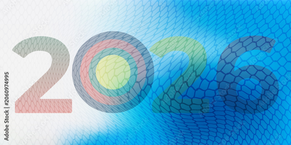 Naklejka premium 2026 text with target bullseye icon on abstract blue mesh background. Vector illustration