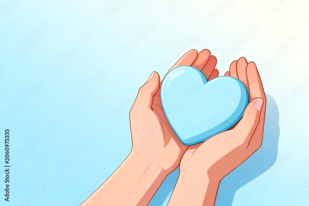 Obraz premium Hands Holding Blue Heart Against Soft Background