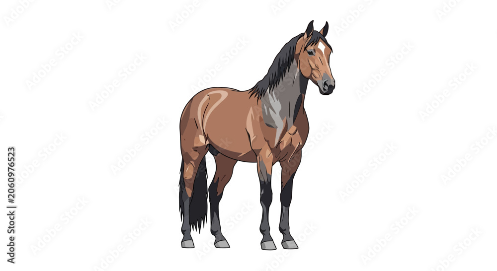 Obraz premium Illustrated brown horse standing alone against a white backdrop for various uses