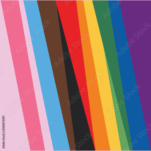 Progress Pride Flag Colors Abstract Geometric Background Vector Illustration, Colorful Diagonal Stripes and Lines for LGBT LGBTQ+ Community Month, Queer Parade, Freedom and Diversity Celebration Graph