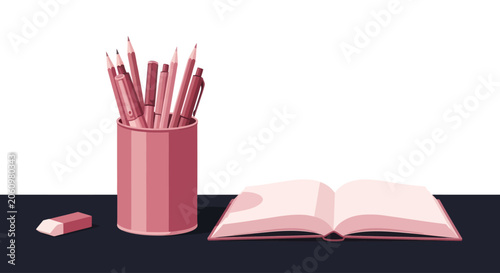 Stationery Items Flat Design Illustration