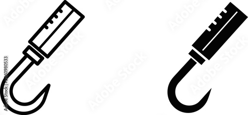 Tableau sur toile Hook icon with measurement markings in outline and solid styles for medical or n