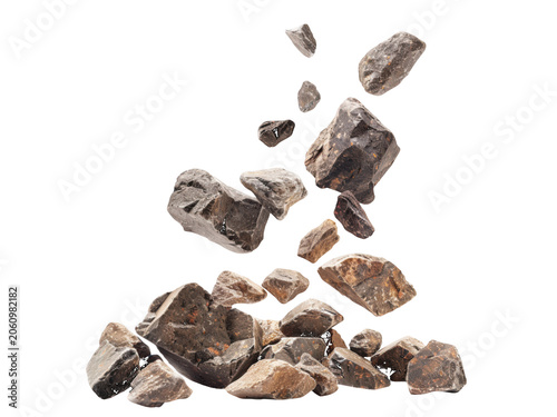 Pile of Rough Brown and Gray Rocks Falling Downwards Keywords: rocks, stones, gravel, pebbles isolated on a transparent background