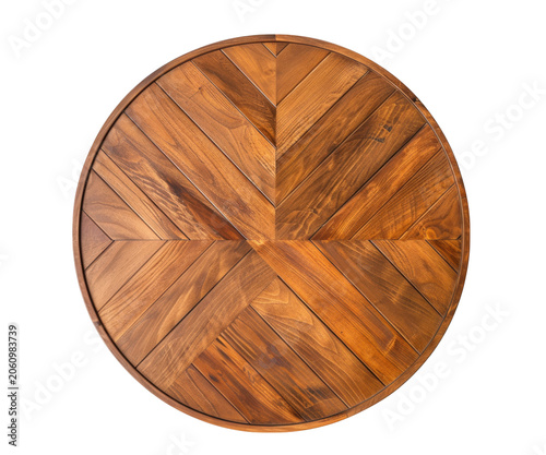 Round Wooden Table Top with Chevron Pattern graphic design isolated on a transparent background