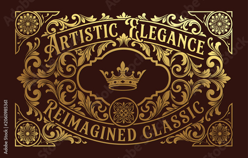 Bild auf Leinwand Luxury Antique Golden Frame Cover Design Template