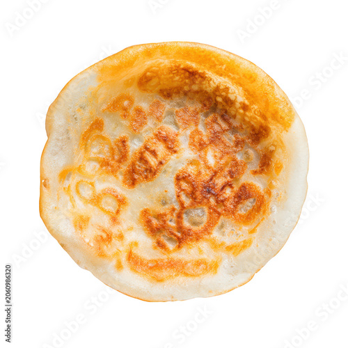Top view of a golden brown fried pancake or crepe circular isolated on a transparent background