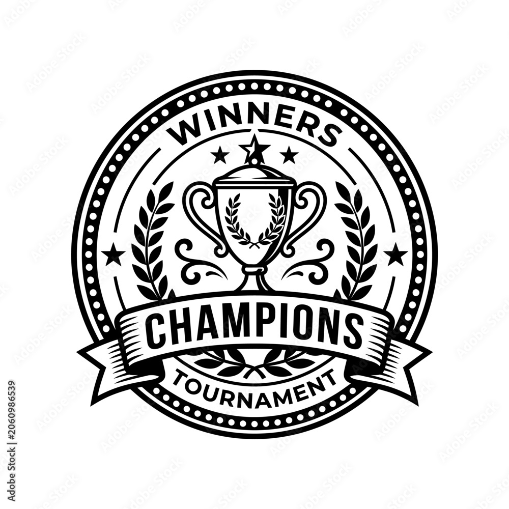 Fototapeta premium Vintage Champions Trophy Laurel Wreath Badge - Winners Award Emblem
