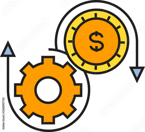 dollar coin and gear rotation icon

